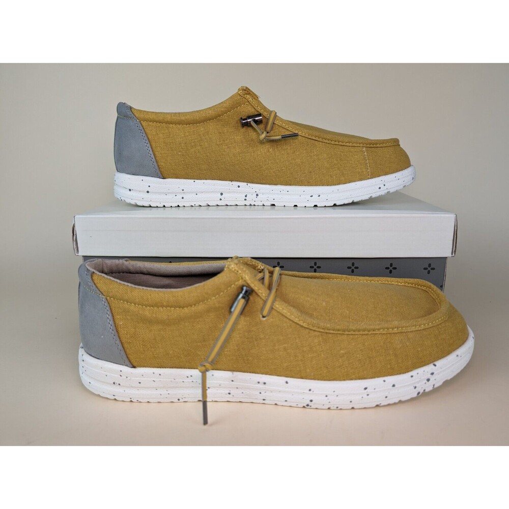 Sun Stone Shoes Mens 7M Brian Casual Slip On Sneakers Yellow Grey Canvas NEW